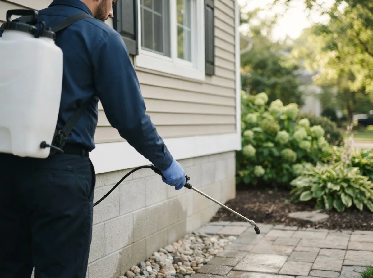 Pest control technician inspecting a home in Junction City, OR